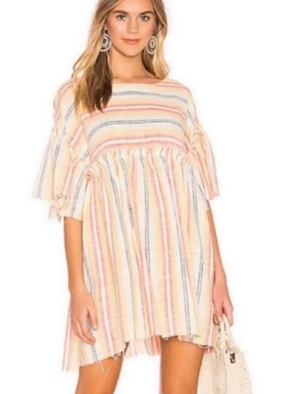 Free People Pastel Stripe Mini Dress in Peach, Pink & Blue
